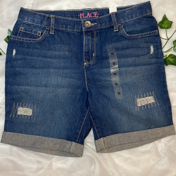 THE CHILDREN’S PLACE JEAN BERMUDA SHORTS WITH STITCHING • SIZE 12 • NWT - Picture 3 of 9